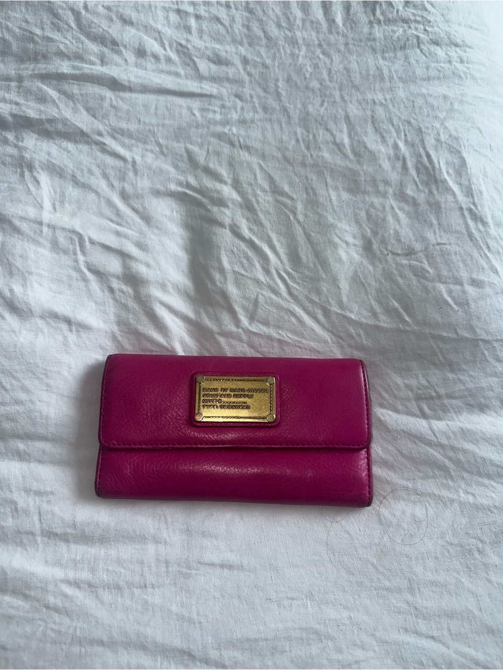Marc By Marc Jacobs Fuchsia Leather Flap Wallet with Gold Plaque
